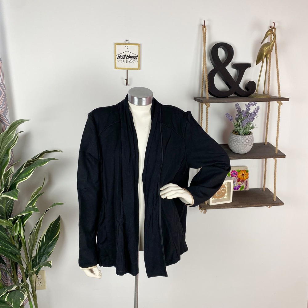 Halston Black Open Front Structured Cardigan